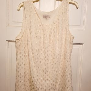 LOFT Outlet XL Glittery Gold Accented White Sleeveless Shell